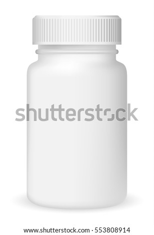 White medical container on white background, realistic vector illustration