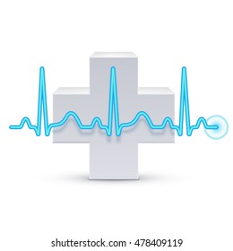 White Medical Cross Blue Heart Rate Stock Vector (Royalty Free) 478409119