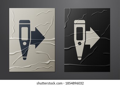 White Medical digital thermometer for medical examination icon isolated on crumpled paper background. Paper art style. Vector