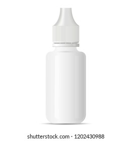 White medical eye dropper bottle container for medications. Glass vape juice drops jar for e liquid. Realistic 3d vector illustration design.
