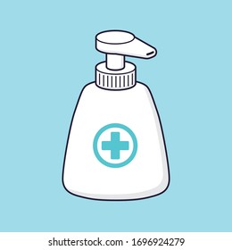White medical hand sanitizer gel bottle, liquid soap, antibacterial and virus antiseptic disinfection, COVID-19 prevention, coronavirus epidemic protection.