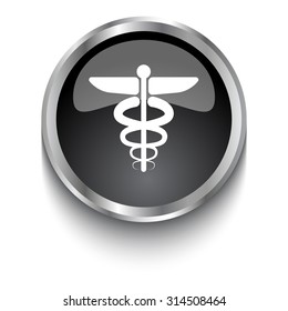 White Medical Icon symbol on black glossy web button