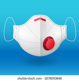 White medical mask from different angles isolated on blue background. Corona virus protection mask with ear loop, front, three-quarter and side views. Vector illustration