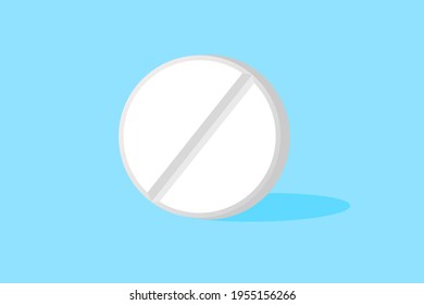 White Medical Pill on blue background, Tablet Symbol