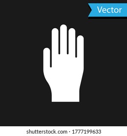 White Medical rubber gloves icon isolated on black background. Protective rubber gloves. Vector Illustration