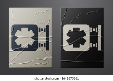 White Medical symbol of the Emergency - Star of Life icon isolated on crumpled paper background. Paper art style. Vector Illustration