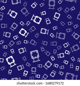 White Medical symbol of the Emergency - Star of Life icon isolated seamless pattern on blue background.  Vector Illustration