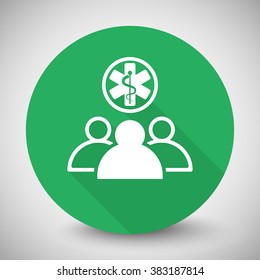 White Medical Team icon with long shadow on green circle