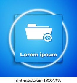White Medical veterinary record folder icon isolated on blue background. Dog or cat paw print. Document for pet. Patient file icon. Blue square button. Vector Illustration