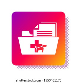 White Medical veterinary record folder icon isolated on white background. Dog or cat paw print. Document for pet. Patient file icon. Square color button. Vector Illustration