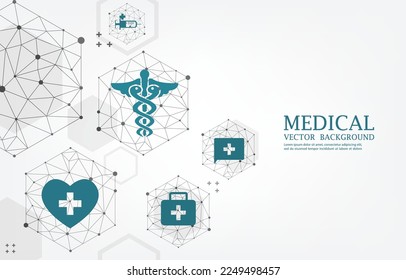 White medical wallpaper geometric hexagon poloygon concept.medical icons