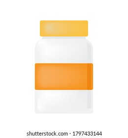 White medicine bottle With a yellow cap and label On a white background