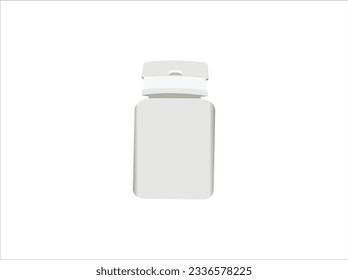 White medicine plastic package for pills, vitamins or capsules. Vector empty  jar, container mock up.Prescription Medicine Pill Bottle Full of Capsules Isolated on White.