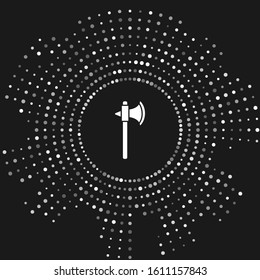 White Medieval axe icon isolated on grey background. Battle axe, executioner axe. Abstract circle random dots. Vector Illustration