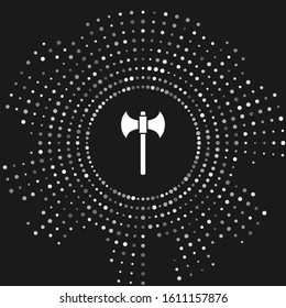 White Medieval axe icon isolated on grey background. Battle axe, executioner axe. Abstract circle random dots. Vector Illustration