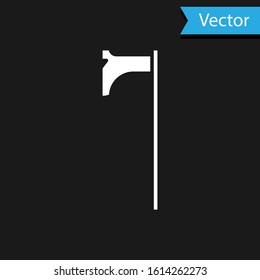 White Medieval axe icon isolated on black background. Battle axe, executioner axe. Medieval weapon.  Vector Illustration