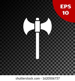 White Medieval axe icon isolated on transparent dark background. Battle axe, executioner axe.  Vector Illustration