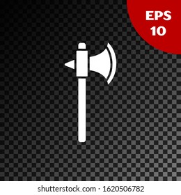 White Medieval axe icon isolated on transparent dark background. Battle axe, executioner axe.  Vector Illustration