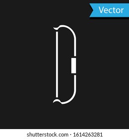 White Medieval bow icon isolated on black background. Medieval weapon.  Vector Illustration