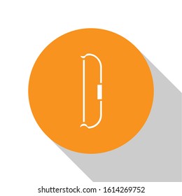 White Medieval bow icon isolated on white background. Medieval weapon. Orange circle button. Vector Illustration