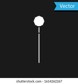 White Medieval chained mace ball icon isolated on black background. Medieval weapon.  Vector Illustration