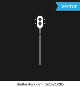 White Medieval chained mace ball icon isolated on black background. Medieval weapon.  Vector Illustration
