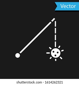 White Medieval chained mace ball icon isolated on black background. Medieval weapon.  Vector Illustration