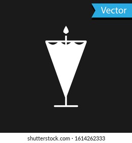 White Medieval flag icon isolated on black background. Country, state, or territory ruled by a king or queen.  Vector Illustration