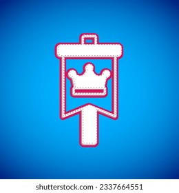 White Medieval flag icon isolated on blue background. Country, state, or territory ruled by a king or queen.  Vector
