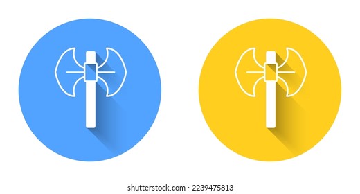 White Medieval poleaxe icon isolated with long shadow background. Circle button. Vector