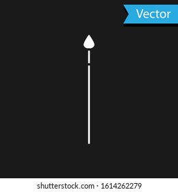 White Medieval spear icon isolated on black background. Medieval weapon.  Vector Illustration