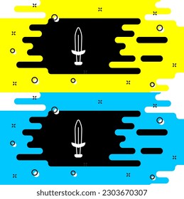 White Medieval sword icon isolated on black background. Medieval weapon.  Vector