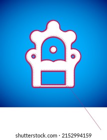 Icono del trono medieval blanco aislado en fondo azul.  Vector