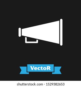 White Megaphone icon isolated on black background. Speaker sign.  Vector Illustration