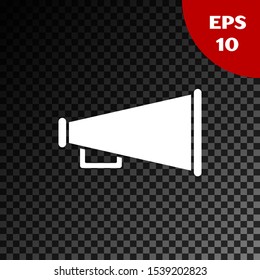 White Megaphone icon isolated on transparent dark background. Speaker sign.  Vector Illustration