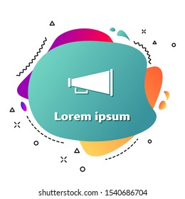 White Megaphone icon isolated on white background. Speaker sign. Abstract banner with liquid shapes. Vector Illustration
