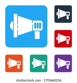 White Megaphone icon isolated on white background. Speaker sign. Set icons in color square buttons. Vector Illustration