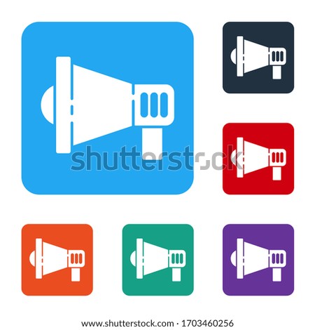 White Megaphone icon isolated on white background. Speaker sign. Set icons in color square buttons. Vector Illustration