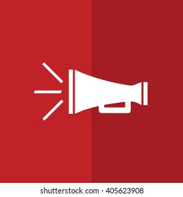 White megaphone icon vector illustration. Red background
