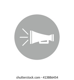 White megaphone icon vector illustration. Gray circle. Gray button