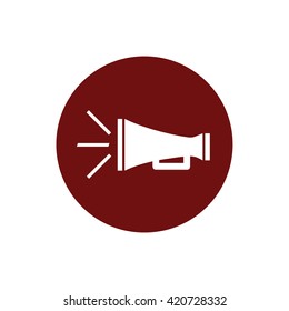 White megaphone icon vector illustration. Red circle. Red button