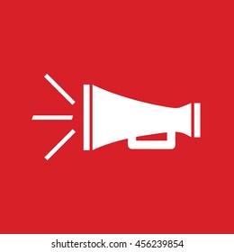 White megaphone icon vector illustration. Red background