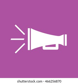 White megaphone icon vector illustration. Purple background