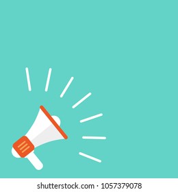 white megaphone on blue background. Flat cartoon loudspeaker. simple vector  illustration. Announcement symbol. Attention sign