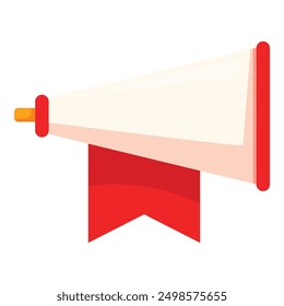 White megaphone with red ribbon announcing important message