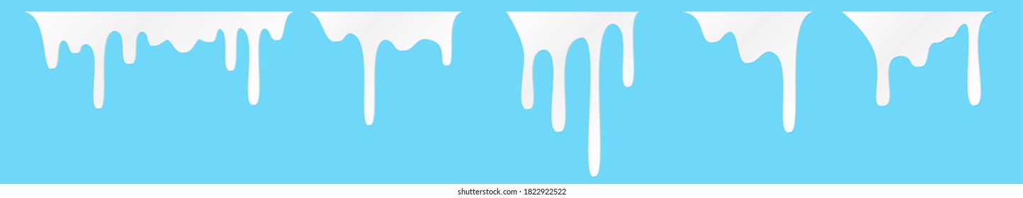 White melt drips or liquid sauce and milk drops. White liquid or melted chocolate drips, milk current paint