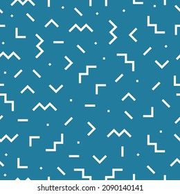 White memphis seamless pattern with blue background.