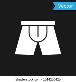 White Men underpants icon isolated on black background. Man underwear.  Vector Illustration