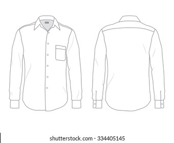 White men's button down dress shirt template, front and back view