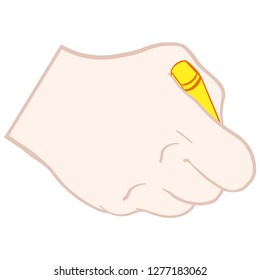 White men's hand holding a yellow text tags. Vector artwork, isolated, yellow.